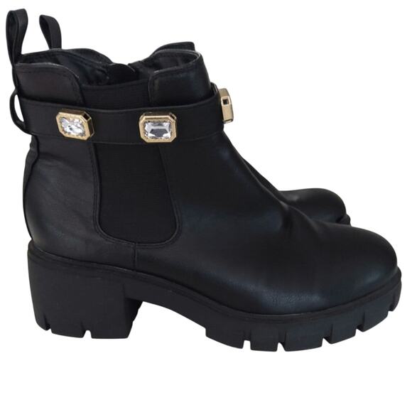 Steve Madden Black Chunk Lug Sole Chelsea boots Rhinestone Whimsigoth Vamp Rave - Picture 1 of 9